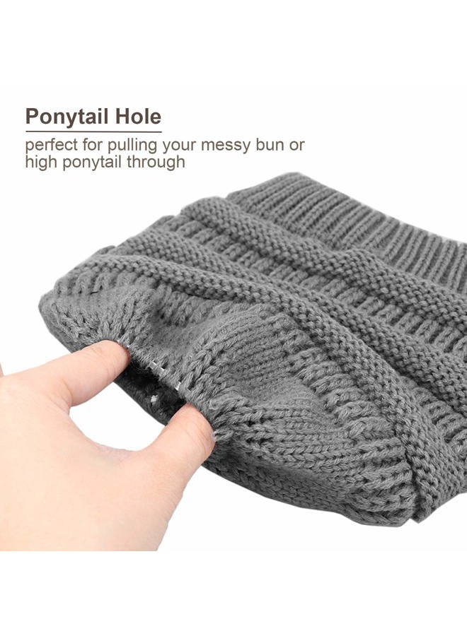 KRATARC Winter Warm Knit Ponytail Hat Beanie Tail Cap for Runner Women Youth Girl (Black & Grey) - Image 2