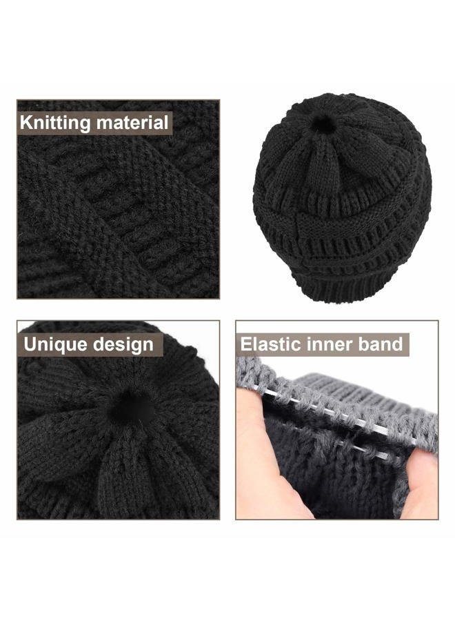 KRATARC Winter Warm Knit Ponytail Hat Beanie Tail Cap for Runner Women Youth Girl (Black & Grey) - Image 3