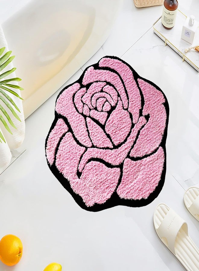 LEVINIS Pink Rose Bath Mat for Bathroom Non Slip Absorbent Washable Bathroom Rugs Shaggy Soft Modern Accent Small Rose Area Rugs for Girls Bedroom, Kids Room, Dorm Room, Nursery, 25.6''x23.6'' - Image 1