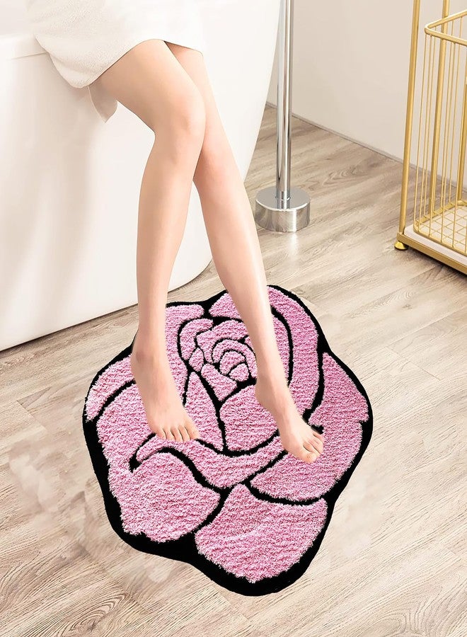 LEVINIS Pink Rose Bath Mat for Bathroom Non Slip Absorbent Washable Bathroom Rugs Shaggy Soft Modern Accent Small Rose Area Rugs for Girls Bedroom, Kids Room, Dorm Room, Nursery, 25.6''x23.6'' - Image 2