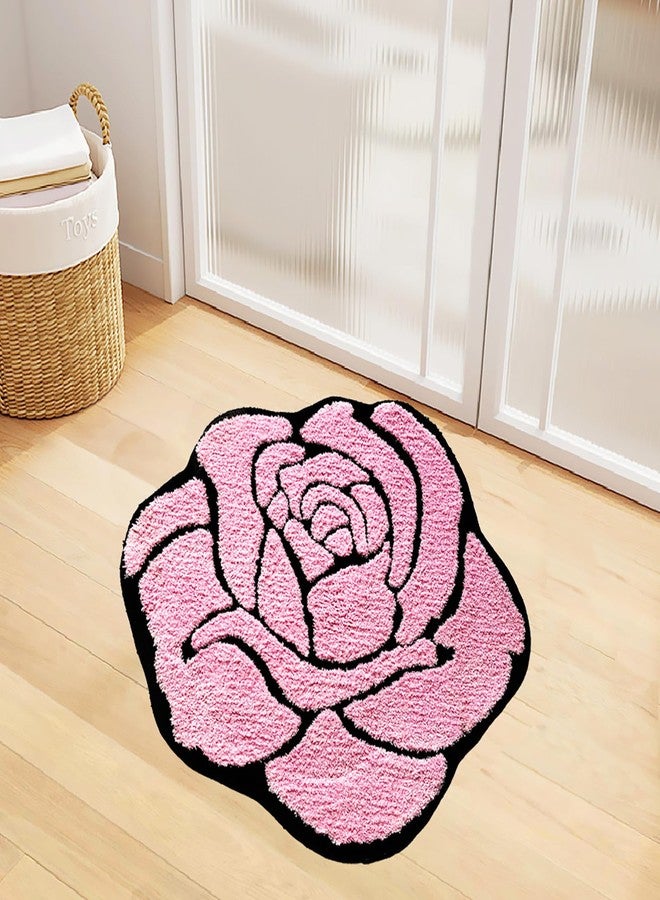 LEVINIS Pink Rose Bath Mat for Bathroom Non Slip Absorbent Washable Bathroom Rugs Shaggy Soft Modern Accent Small Rose Area Rugs for Girls Bedroom, Kids Room, Dorm Room, Nursery, 25.6''x23.6'' - Image 3