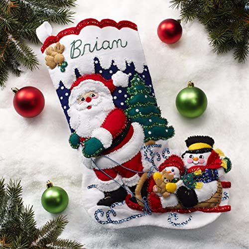 Bucilla Felt Applique 18 Stocking Making Kit Sledding with Santa Perfect for DIY Arts and Crafts 89477E - Image 3