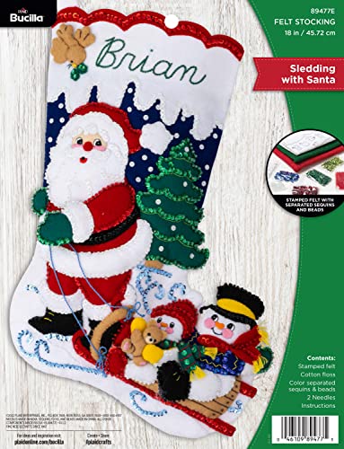Bucilla Felt Applique 18 Stocking Making Kit Sledding with Santa Perfect for DIY Arts and Crafts 89477E - Image 1