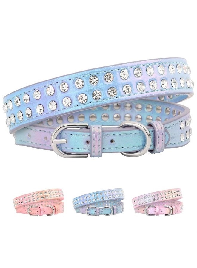 BEIRUI Bling Rhinestone Dog Collar with Studded Diamonds for Small Medium Dogs Cats,Cute Bedazzled PU Leather Dog Collar with Sparkling Crystals for Girl Boy Puppies,Blue,S - Image 1