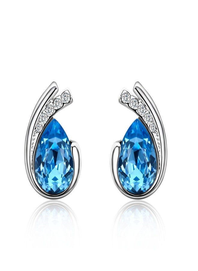 SBLING Platinum-Plated Austrian Crystal Teardrop Stud Earrings (2 cttw) - Image 1