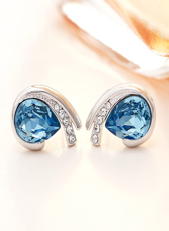 SBLING Platinum-Plated Austrian Crystal Teardrop Stud Earrings (2 cttw) - Image 5