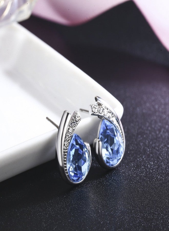 SBLING Platinum-Plated Austrian Crystal Teardrop Stud Earrings (2 cttw) - Image 2