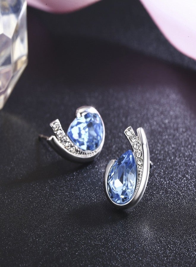 SBLING Platinum-Plated Austrian Crystal Teardrop Stud Earrings (2 cttw) - Image 3