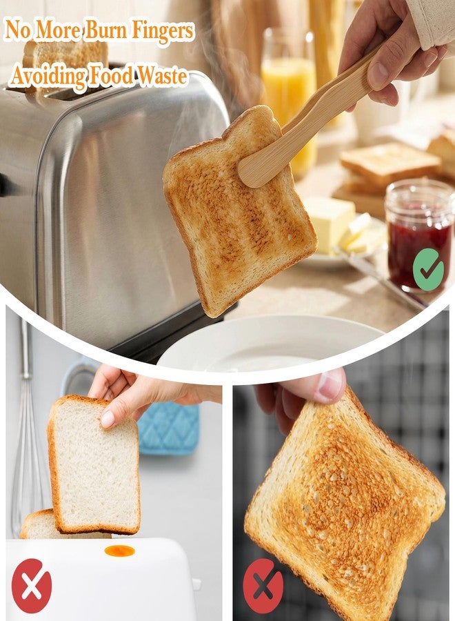 Elegaperma 8 Pcs Wood Tongs for Toaster 7 Inch Bamboo Toast Tongs, with Serrated Tips for a Secure Grip On Toast, Pastries, Tea, Reusable for Cooking & Serving (Curved + Straight) - Image 5