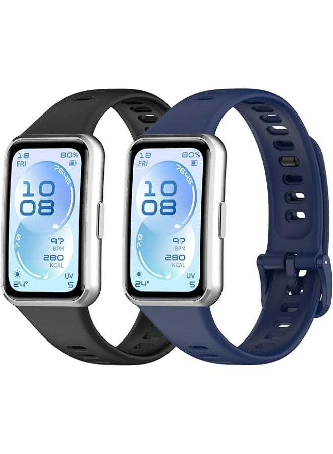 أوليسون حزمة 2 TPU Sport Watch Band لـ Huawei Band 11 / Band 11 Pro ، حزام استبدال مقاوم للماء من السيليكون الناعم ، أزرق عميق + أسود - Image 1