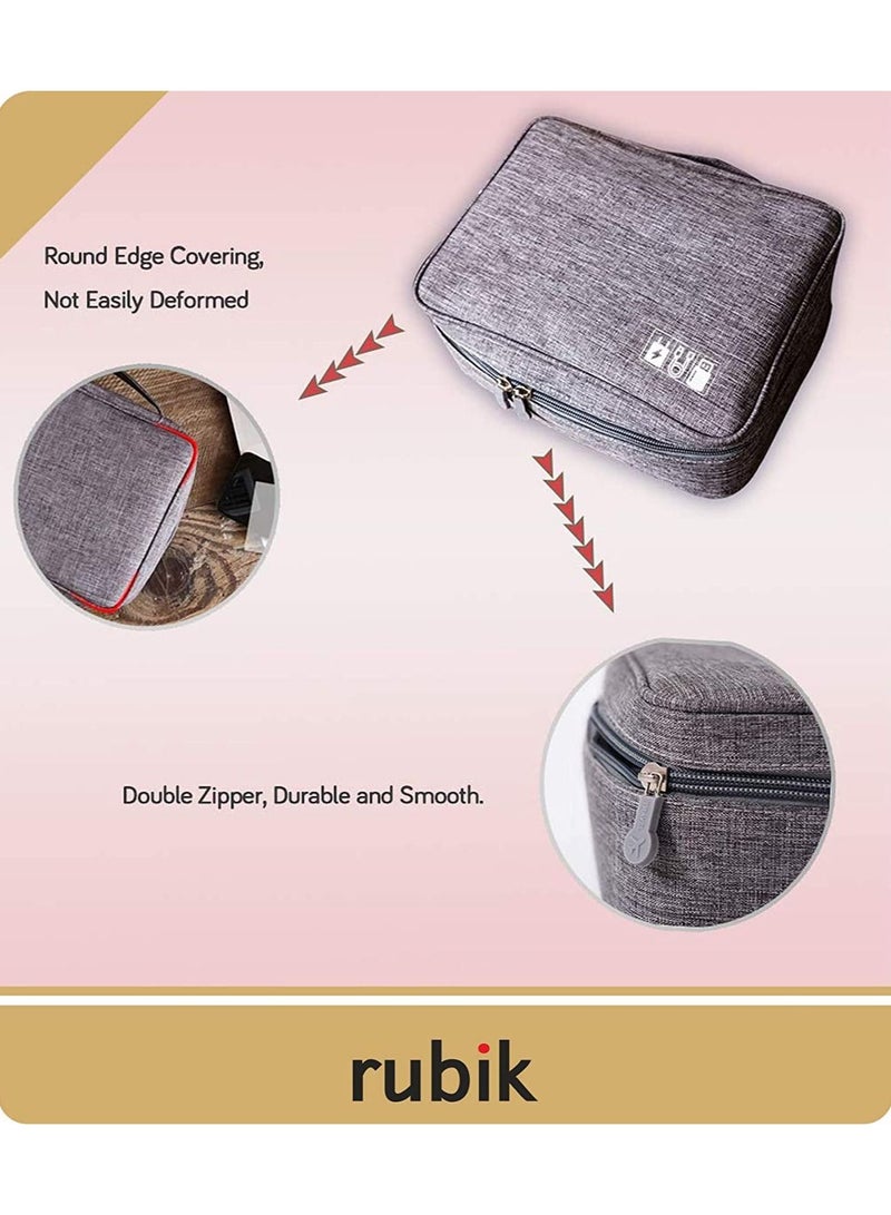 Electronics Organizer Waterproof Carrying Bag - Travel Gadgets Universal Accessories Storage Case for Charger, Cables, Earphone, Ipad Mini, Phone, SD Card, Power Bank - Grey