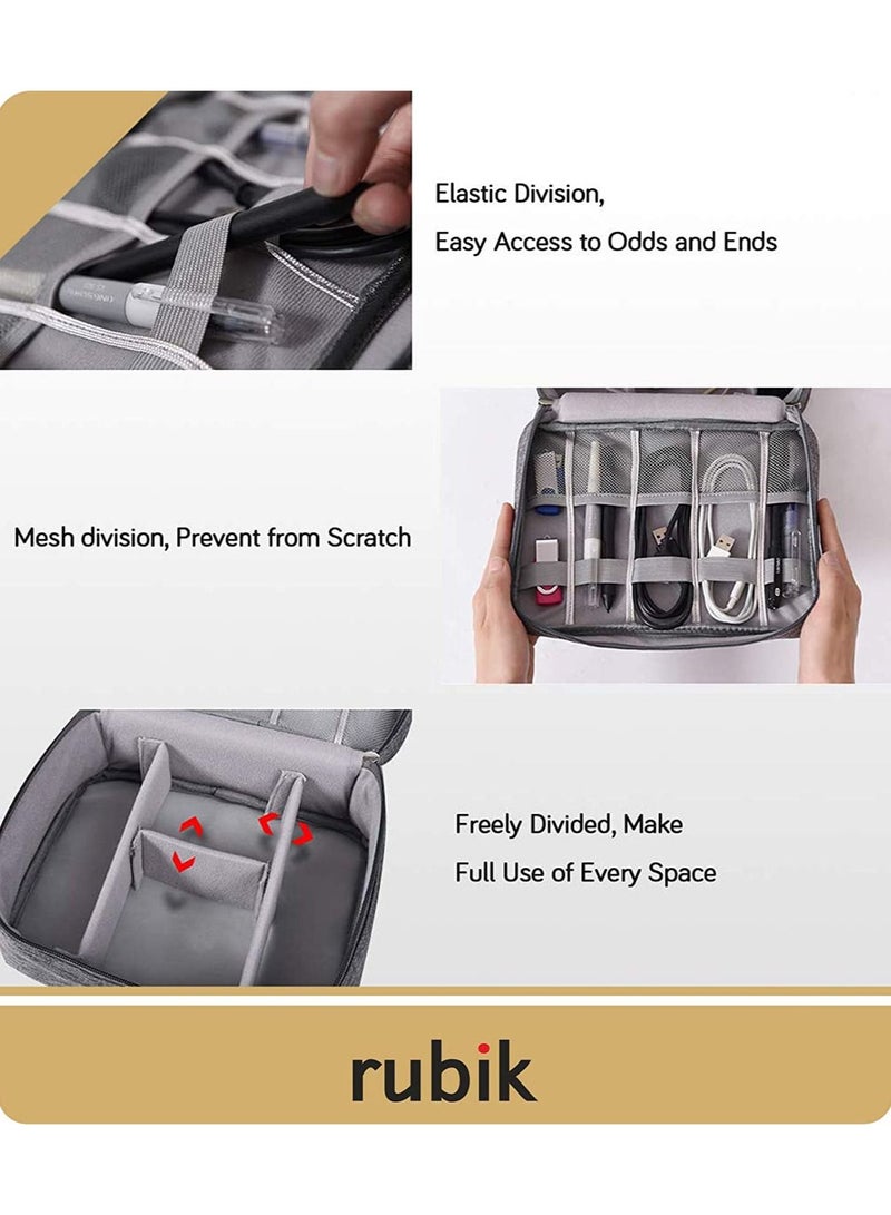Electronics Organizer Waterproof Carrying Bag - Travel Gadgets Universal Accessories Storage Case for Charger, Cables, Earphone, Ipad Mini, Phone, SD Card, Power Bank - Grey