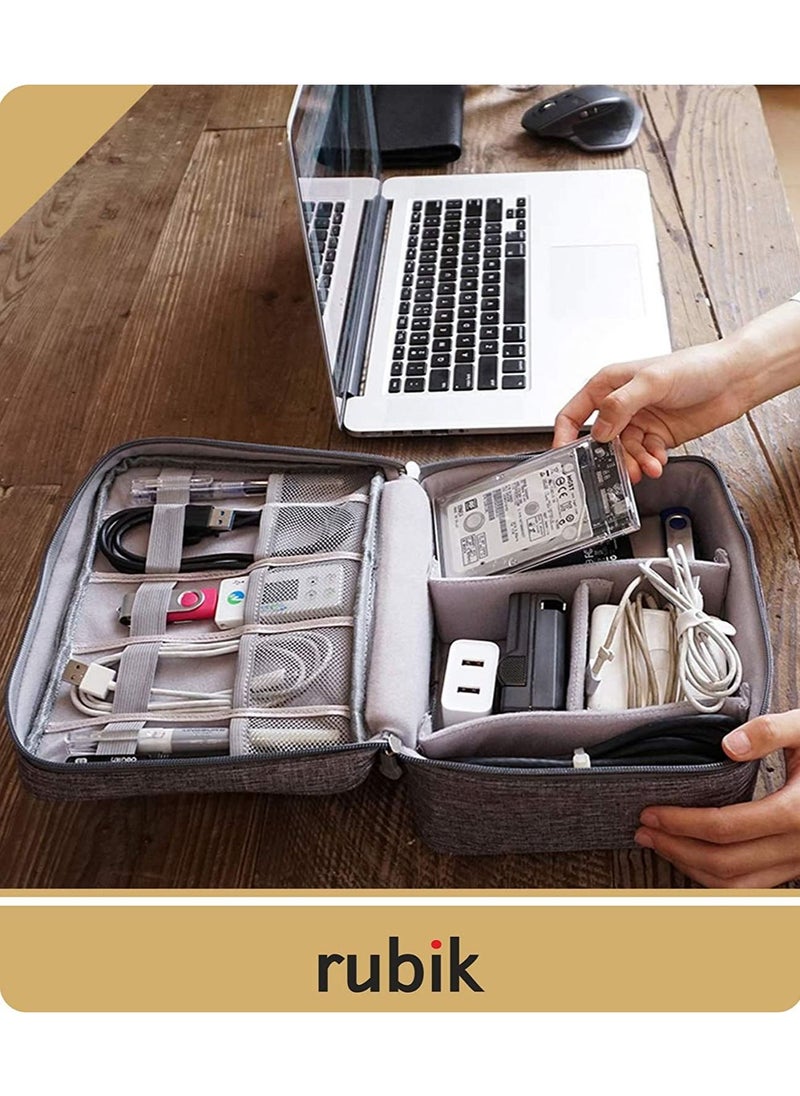 Rubik Electronics Organizer Waterproof Carrying Bag - Travel Gadgets Universal Accessories Storage Case for Charger, Cables, Earphone, Ipad Mini, Phone, SD Card, Power Bank - Grey  - Image 2