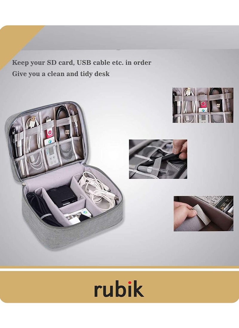 Rubik Electronics Organizer Waterproof Carrying Bag - Travel Gadgets Universal Accessories Storage Case for Charger, Cables, Earphone, Ipad Mini, Phone, SD Card, Power Bank - Grey  - Image 5
