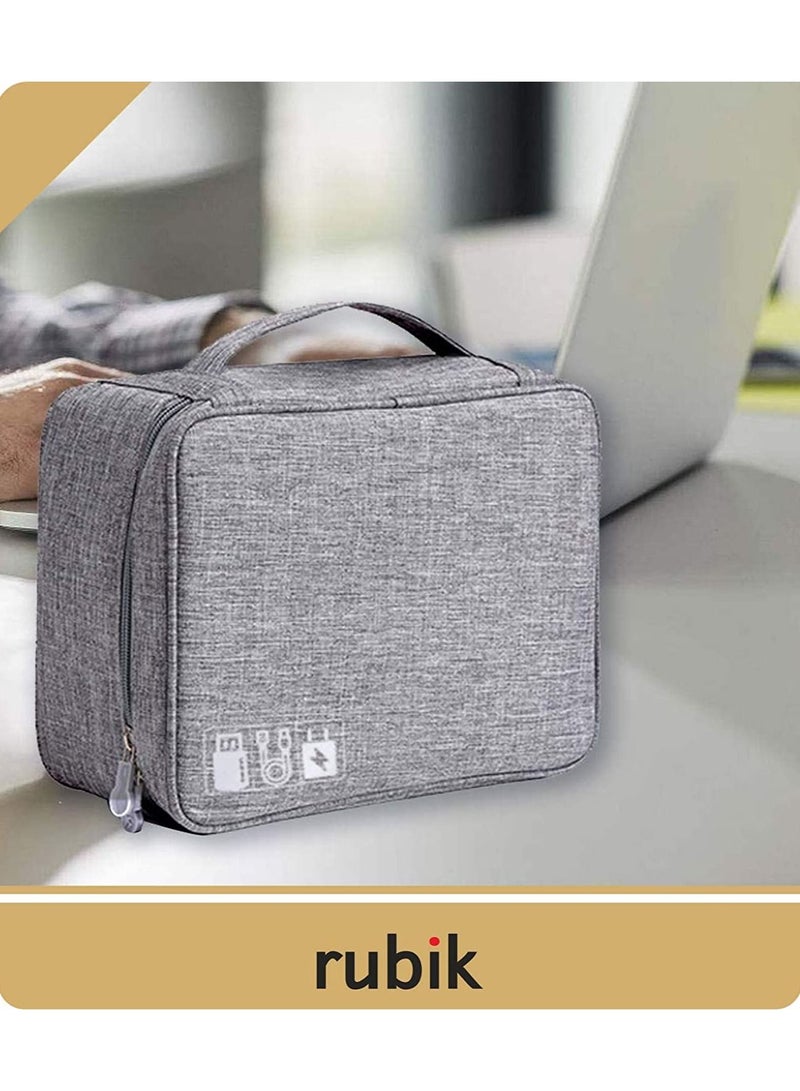 Electronics Organizer Waterproof Carrying Bag - Travel Gadgets Universal Accessories Storage Case for Charger, Cables, Earphone, Ipad Mini, Phone, SD Card, Power Bank - Grey