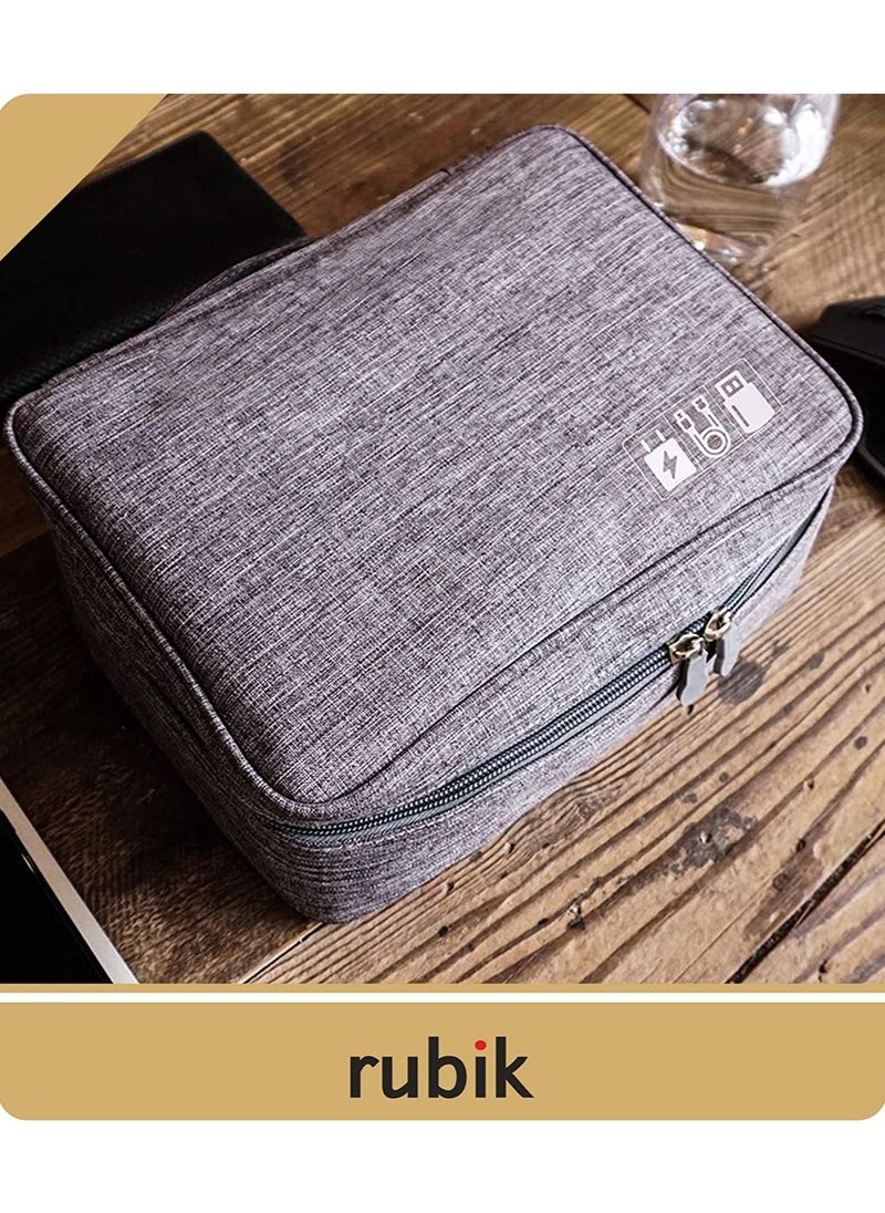 Rubik Electronics Organizer Waterproof Carrying Bag - Travel Gadgets Universal Accessories Storage Case for Charger, Cables, Earphone, Ipad Mini, Phone, SD Card, Power Bank - Grey  - Image 4