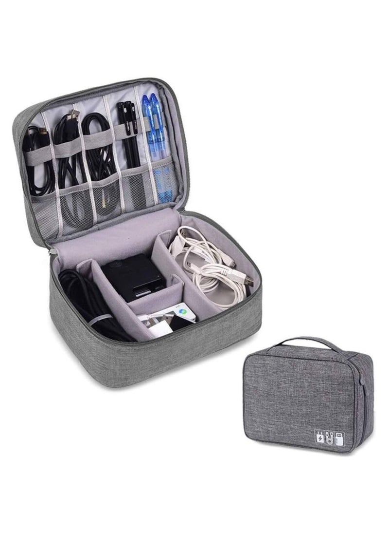 Rubik Electronics Organizer Waterproof Carrying Bag - Travel Gadgets Universal Accessories Storage Case for Charger, Cables, Earphone, Ipad Mini, Phone, SD Card, Power Bank - Grey  - Image 1