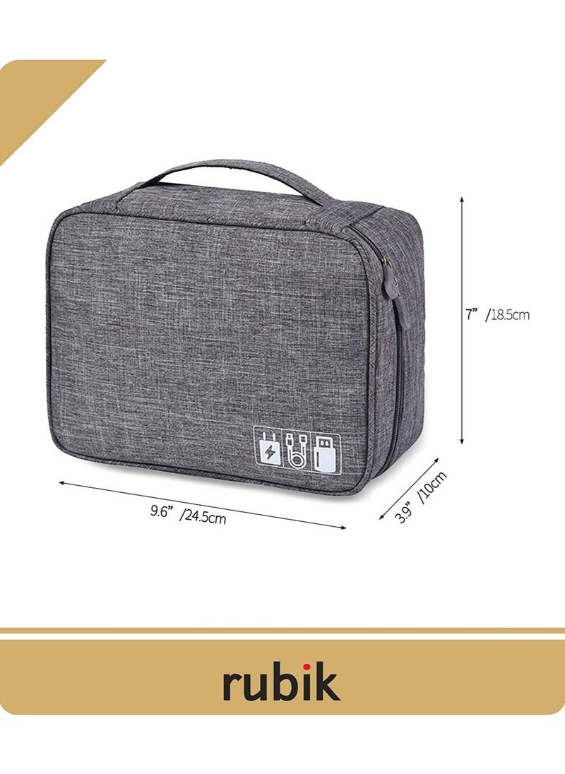 Rubik Electronics Organizer Waterproof Carrying Bag - Travel Gadgets Universal Accessories Storage Case for Charger, Cables, Earphone, Ipad Mini, Phone, SD Card, Power Bank - Grey  - Image 3