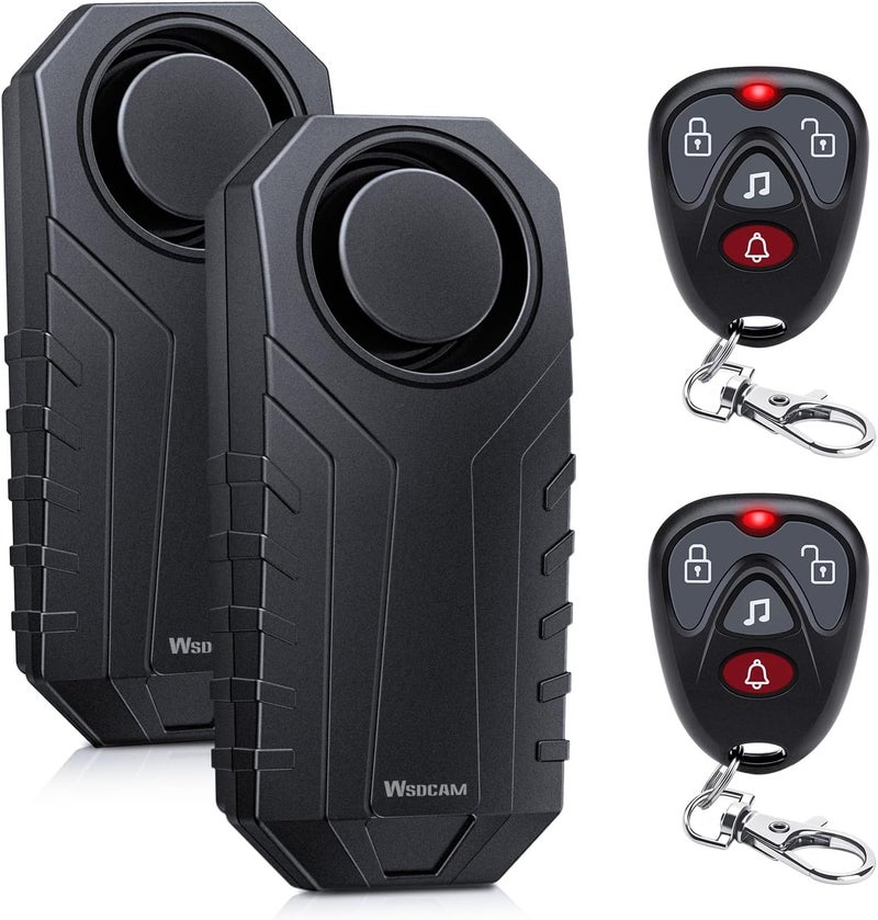wsdcam 113dB Loud Anti Theft Vibration Sensor Alarm Systems for Electric Bike Motorcycle Golf Car Trailer Mailbox Garage Door Waterproof Home Security Bike Accessories Bike Alarm with Remote (2pack) - Image 1