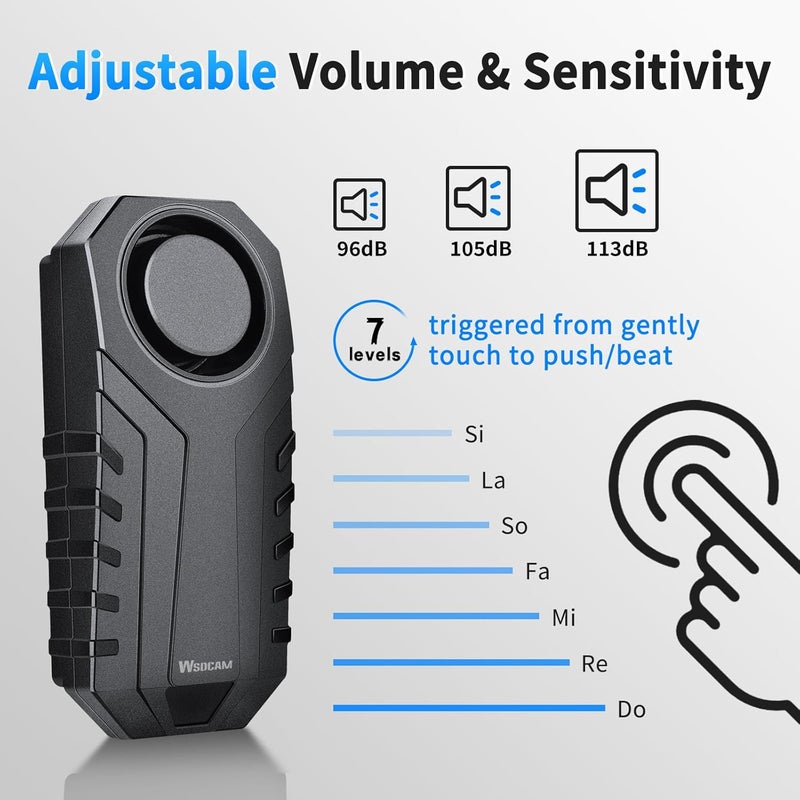 wsdcam 113dB Loud Anti Theft Vibration Sensor Alarm Systems for Electric Bike Motorcycle Golf Car Trailer Mailbox Garage Door Waterproof Home Security Bike Accessories Bike Alarm with Remote (2pack) - Image 5