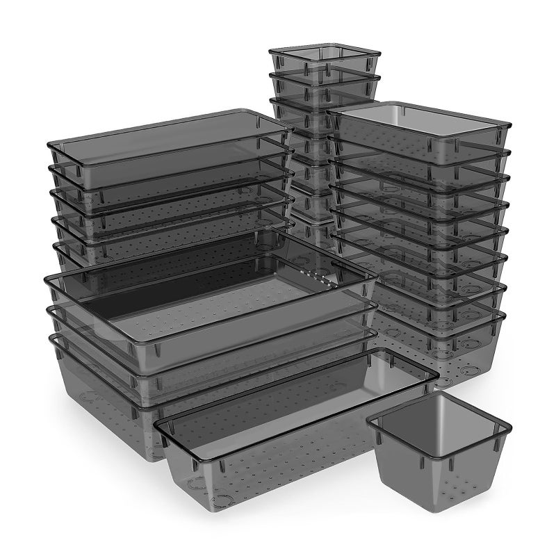 Transparent Storage Drawer: 25pcs Black High-quality Plastic - Smooth-sliding Dust-proof Design Organizer for Vanity Nail Polish Art Jewelry Cosmetic Decorations - Image 1