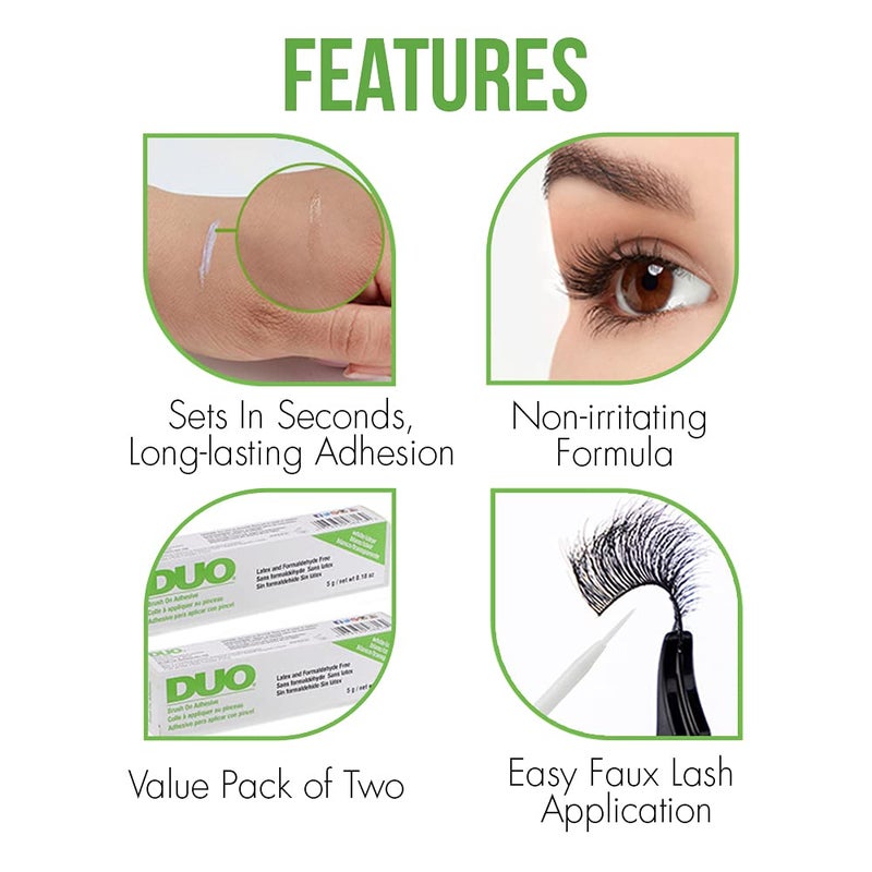 DUO Brush-On Clear Lash Glue –Waterproof Strip Lash Adhesive with Vitamins A, C & E, Long Lasting Eyelash Glue, 0.18 oz, 2 Pack - Image 4