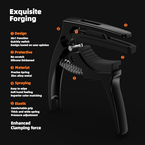 TANMUS 3in1 Guitar Capo for Acoustic and Electric Guitars(with bag&picks)-Strings Accessories-Bronze - Image 4
