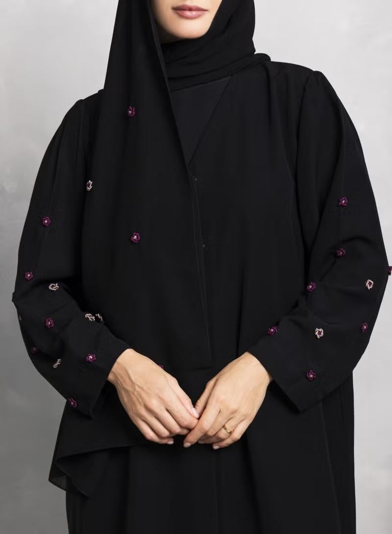 Nikias Abaya Soft crepe with elegant threadwork on sleves - Image 2