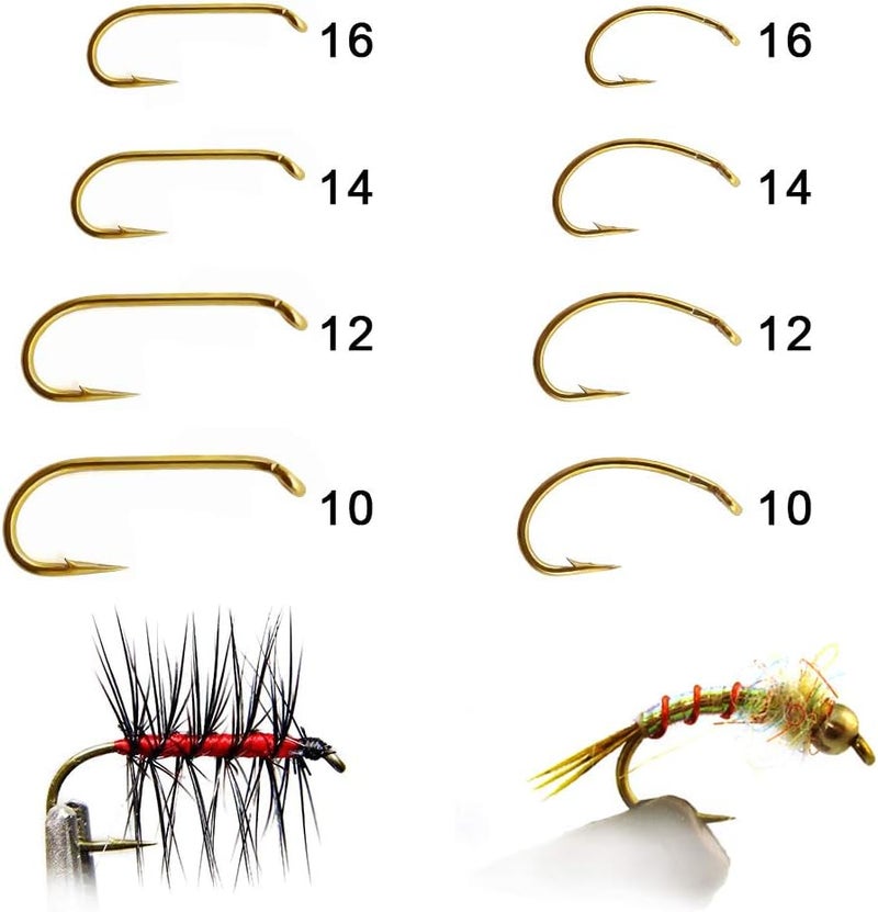 XFISHMAN Fly-Hooks-for-Fly-Tying-Dry-Wet-Barbless-BL-Nymph-Flies Curved Czech Scud Fishing Hooks 10# ~16# Assortment Pack of 100-240 Hooks with Box - Image 2