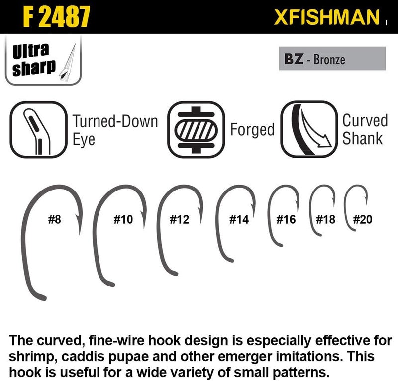 XFISHMAN Fly-Hooks-for-Fly-Tying-Dry-Wet-Barbless-BL-Nymph-Flies Curved Czech Scud Fishing Hooks 10# ~16# Assortment Pack of 100-240 Hooks with Box - Image 4