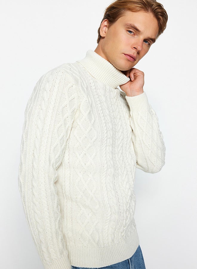 trendyol Ecru Slim Fit Turtleneck Hair Knitted Knitwear Sweater TMNAW22KZ0302  - Image 1