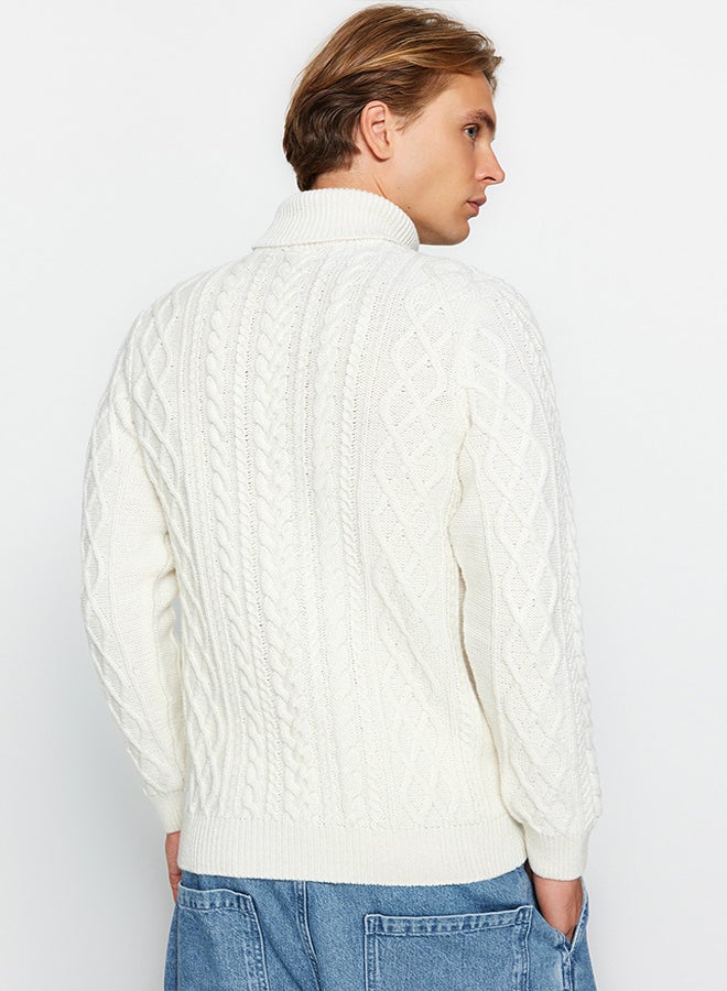 trendyol Ecru Slim Fit Turtleneck Hair Knitted Knitwear Sweater TMNAW22KZ0302  - Image 4