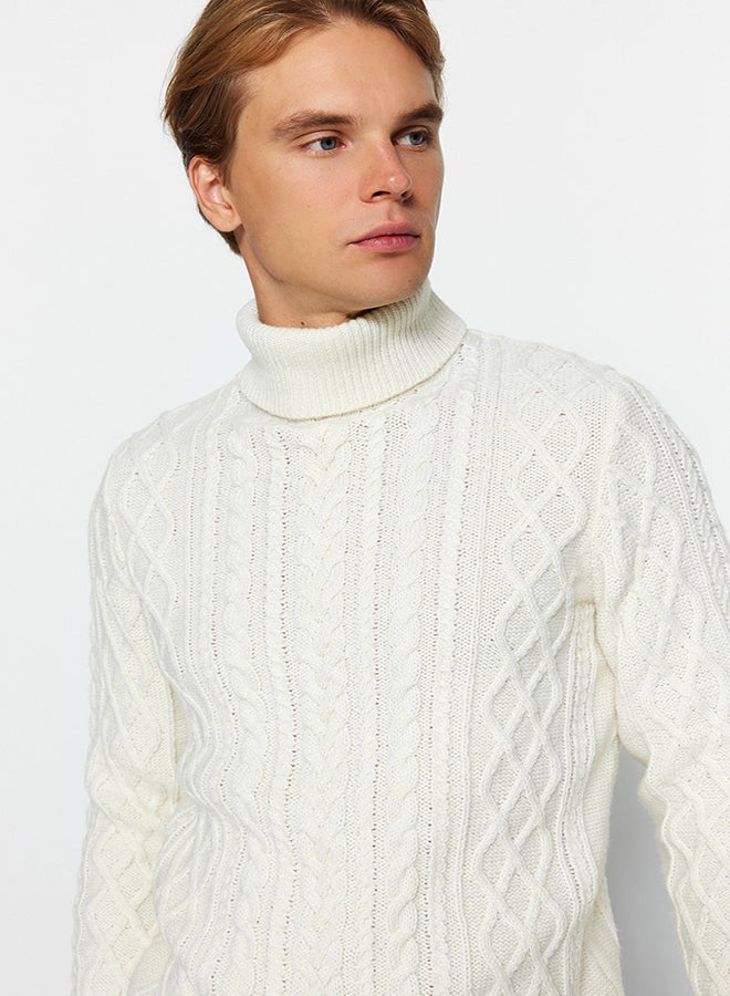 trendyol Ecru Slim Fit Turtleneck Hair Knitted Knitwear Sweater TMNAW22KZ0302  - Image 3