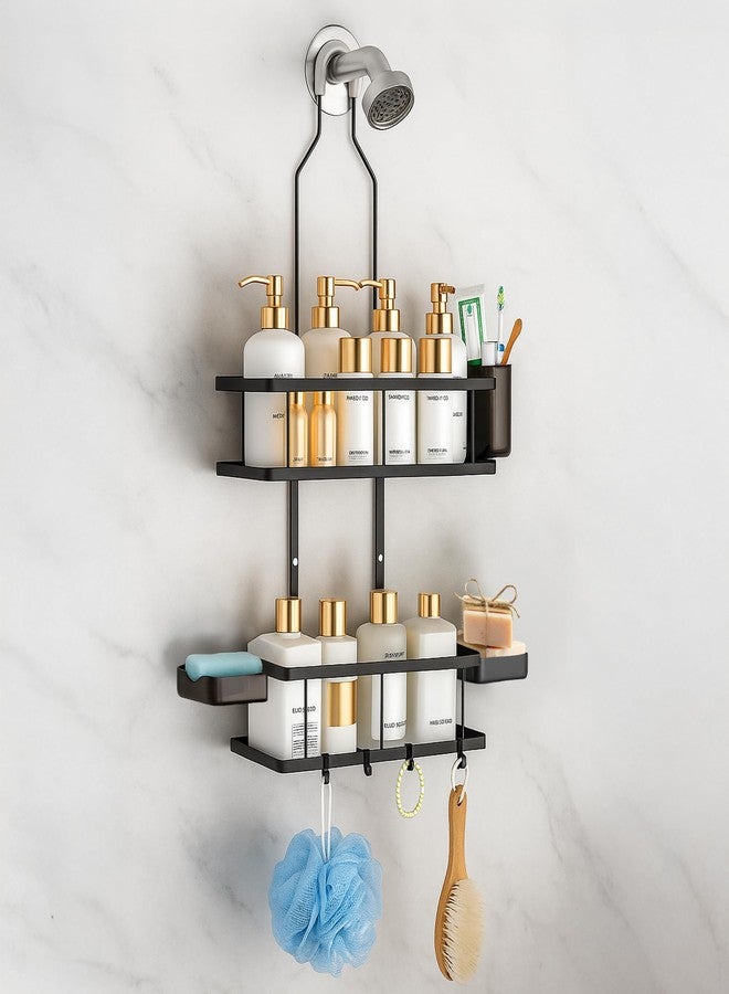 Sben Hanging Rustproof Shower Caddy with Soap Dishes and Toothbrush Holder - Space-Saving 5 Pack Bathroom Organizer, 4 Hooks for Easy Storage and Convenience (Black) - Image 1