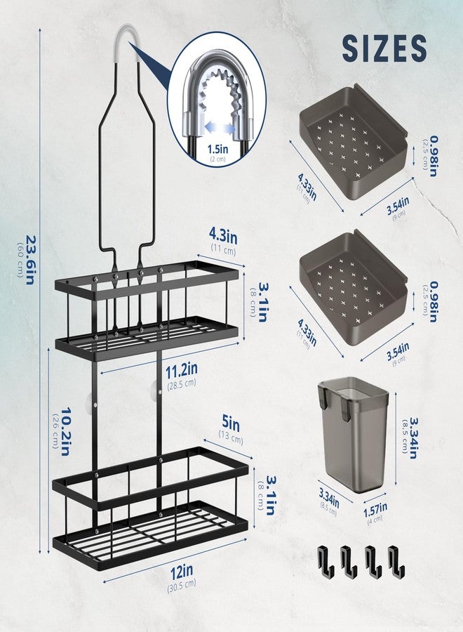 Sben Hanging Rustproof Shower Caddy with Soap Dishes and Toothbrush Holder - Space-Saving 5 Pack Bathroom Organizer, 4 Hooks for Easy Storage and Convenience (Black) - Image 2