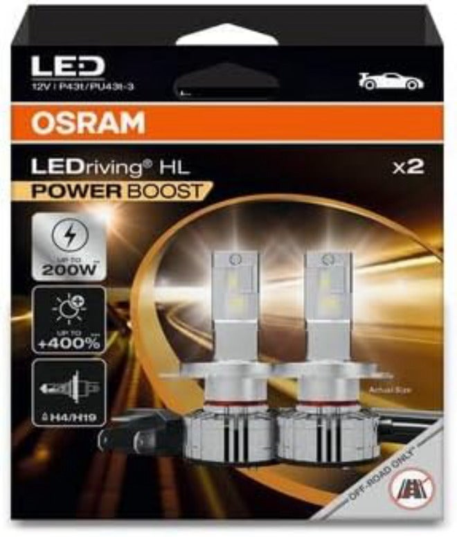 أوسرام OSRAM LEDriving Power Boost ≜ H4/H19، مصابيح أمامية للسيارات باللون الأبيض البارد، سطوع يصل إلى 400% أكثر، طاقة تصل إلى 200 واط، خالية من CANBUS، متوافقة مع سيارات الركاب 12 فولت، 5000 لومن، 64193DWPB، صندوق مزدوج (مصباحان) - Image 3