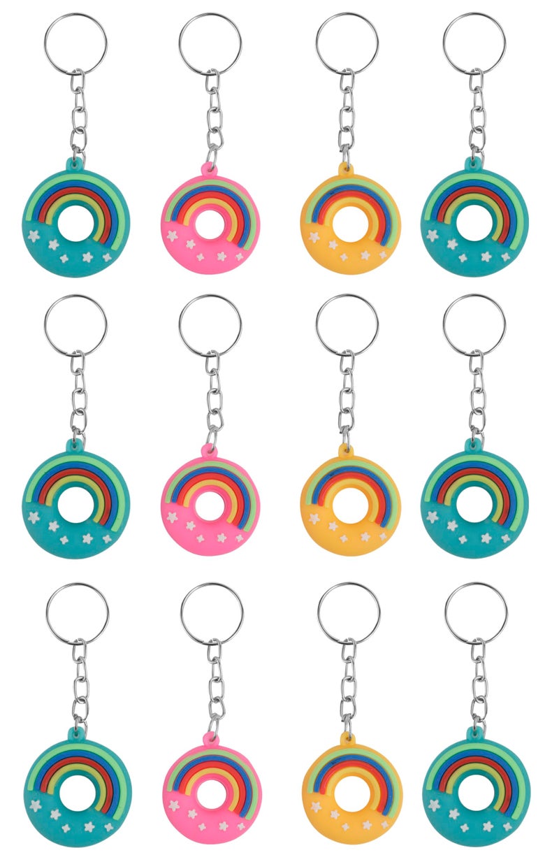 Asera Multicolor Donut Key rings / Key chains for Kids Birthday Return Gifts Party Favors Take Away Gifts (Set of 12) - Image 1