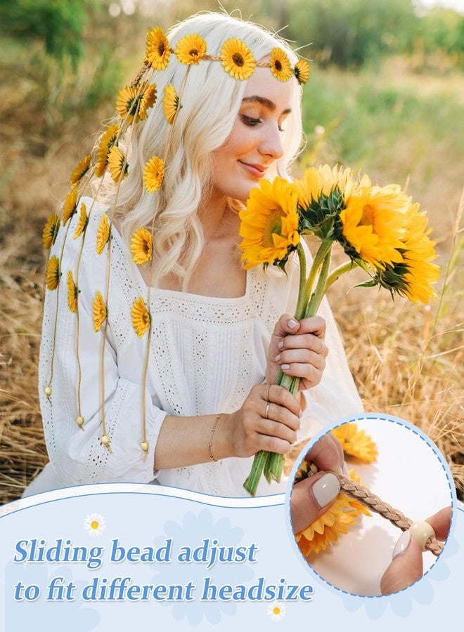 سي اتش ال اي انس اس طوق رأس هيبي من تشلينز، تاج زهور، طوق رأس بوهيمي مزين بزهرة عباد الشمس، قطعة رأس مزينة بالزهور، زي هيبي، أزياء الستينيات والسبعينيات للنساء (أصفر) - Image 3