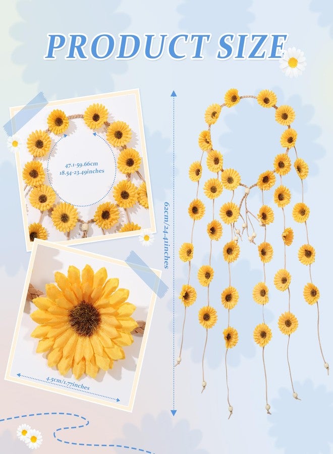 سي اتش ال اي انس اس طوق رأس هيبي من تشلينز، تاج زهور، طوق رأس بوهيمي مزين بزهرة عباد الشمس، قطعة رأس مزينة بالزهور، زي هيبي، أزياء الستينيات والسبعينيات للنساء (أصفر) - Image 2