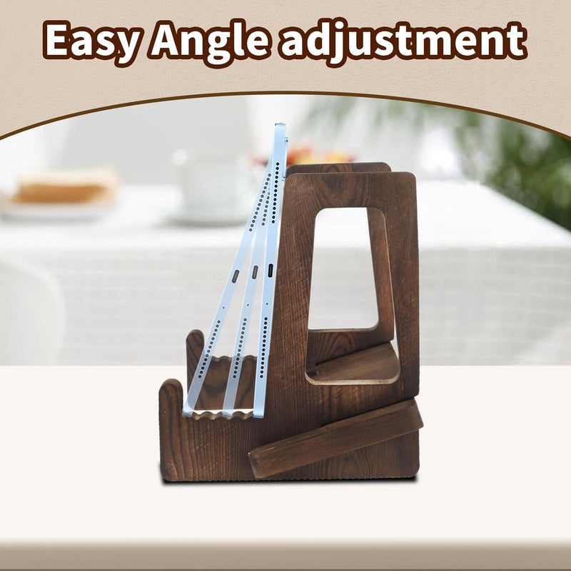 windforgecraft Wooden Cookbook Stand for Kitchen Counter Book Stand for Reading Adjustable Cookbook Holder Rustic Cook Book Holder Stand for Cookbooks Textbooks Tablets Laptops - Image 4