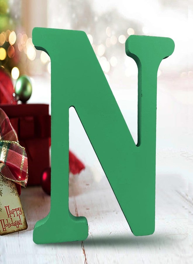AOCEAN 6 Inch Green Wood Letters Unfinished Wood Letters for Wall Decor Decorative Standing Letters Slices Sign Board Decoration for Craft Home Party Projects (N) - Image 1
