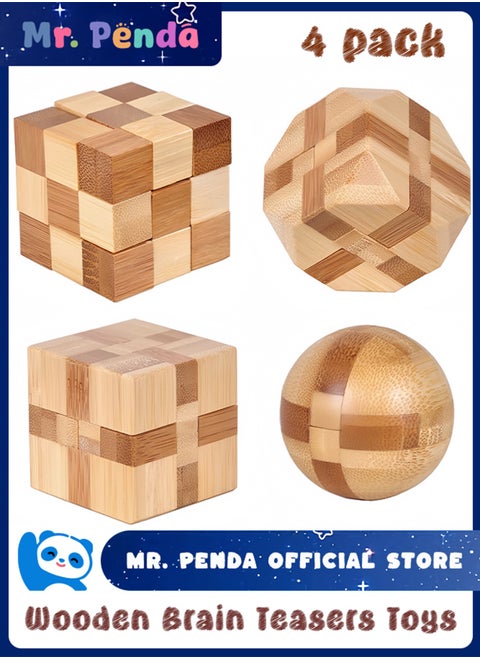 4 Pack Wooden Puzzle Games Brain Teasers Toy, 3D Puzzles for Teens and Adults, Wooden Logic Puzzle, Wood Snake Cube, Magic Cube, Magic Ball Brain Teaser, Intellectual Removing Assembling Toy