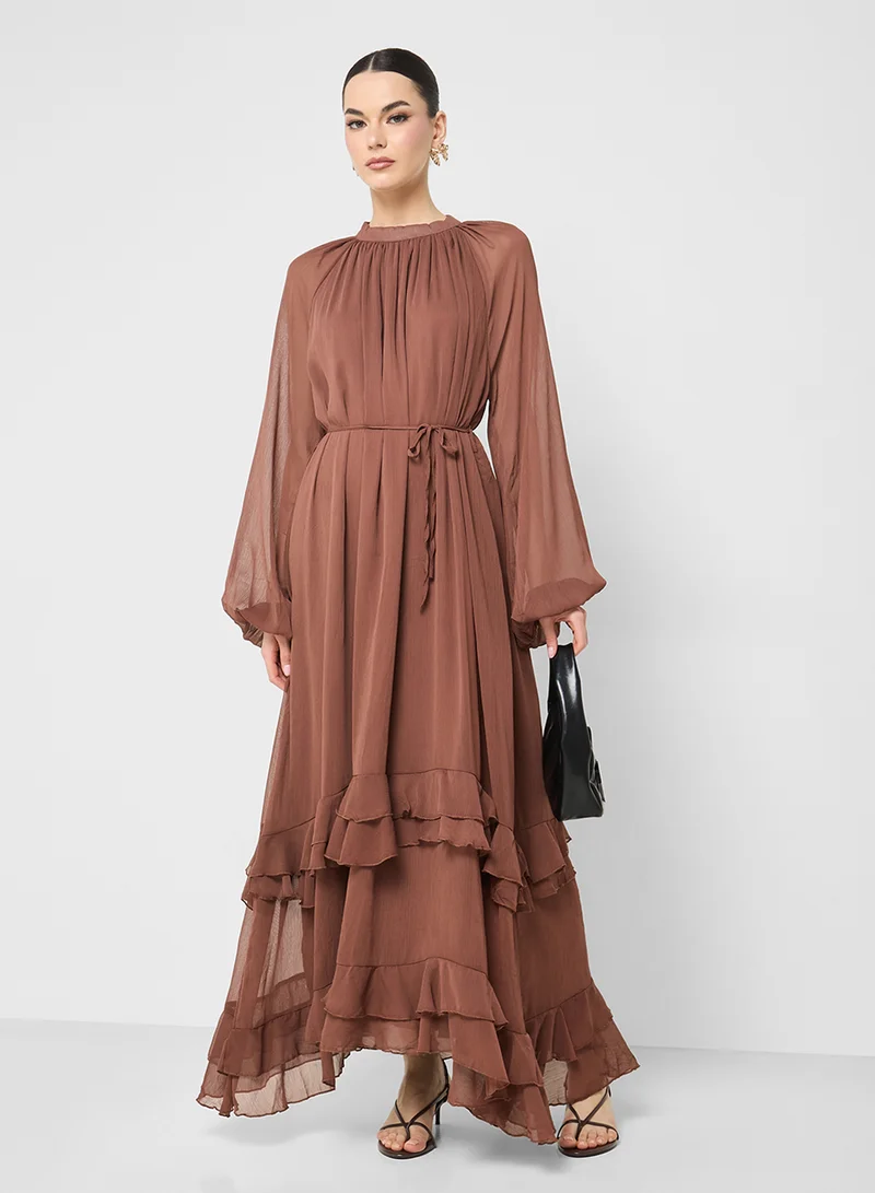 Ginger Pleated Ruffle Detail A Line Dress