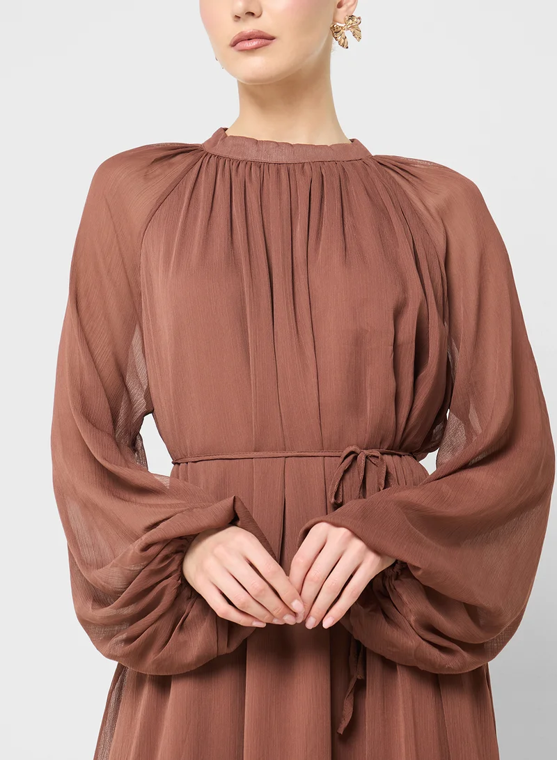 Ginger Pleated Ruffle Detail A Line Dress