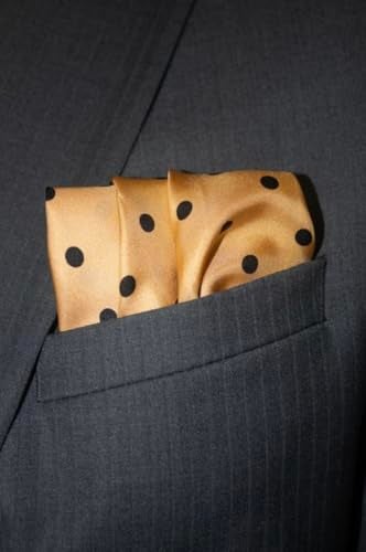 Royal Silk Polka Dot Pocket Square - 17" Handkerchief - 12mm Silk Twill - Gold - Image 2