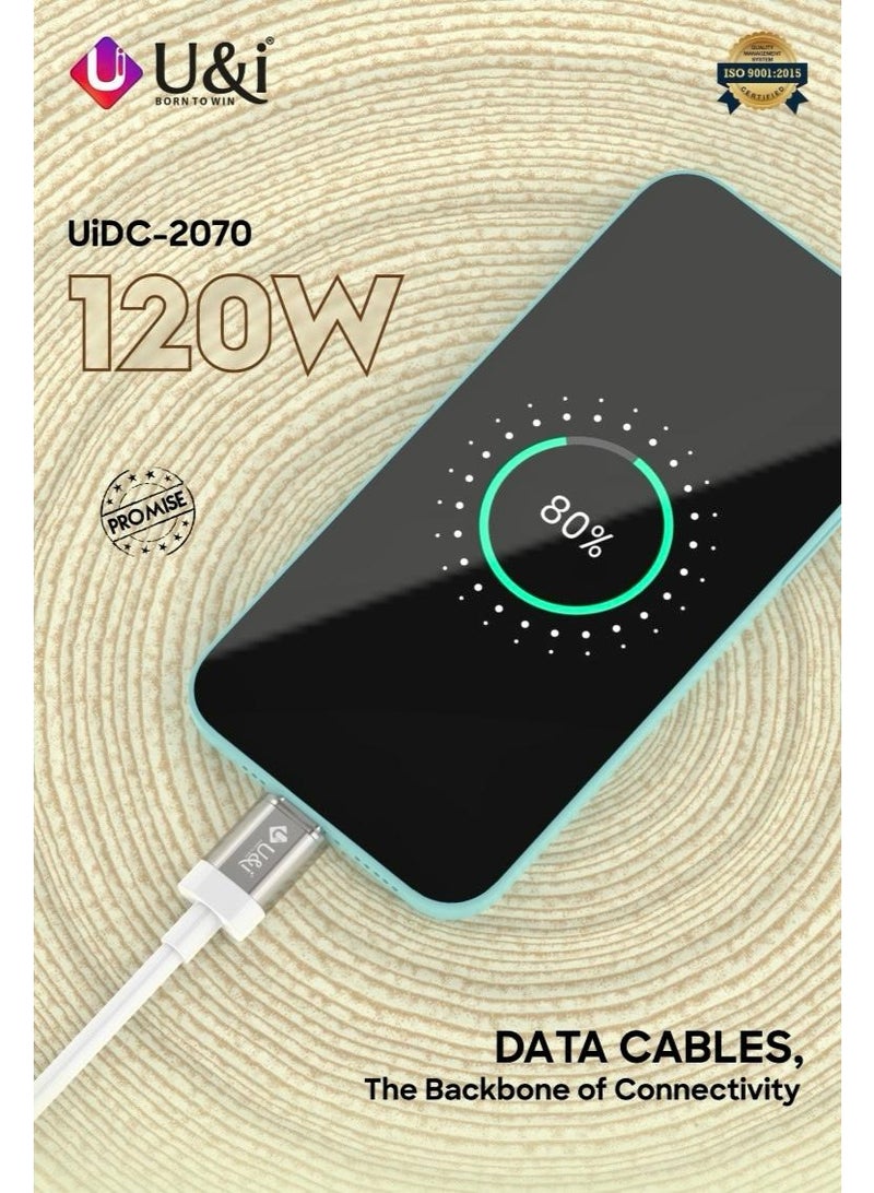 يو اند اي كابل شحن سريع U&i USB-C إلى USB-C بقوة 120 واط | مضفر بالنايلون، يدعم تقنية توصيل الطاقة (PD) | سلك أسود لنقل البيانات وشحن ايفون 17/16/15 برو ماكس، سامسونج جالكسي S25/S24 الترا، وماك بوك - Image 3