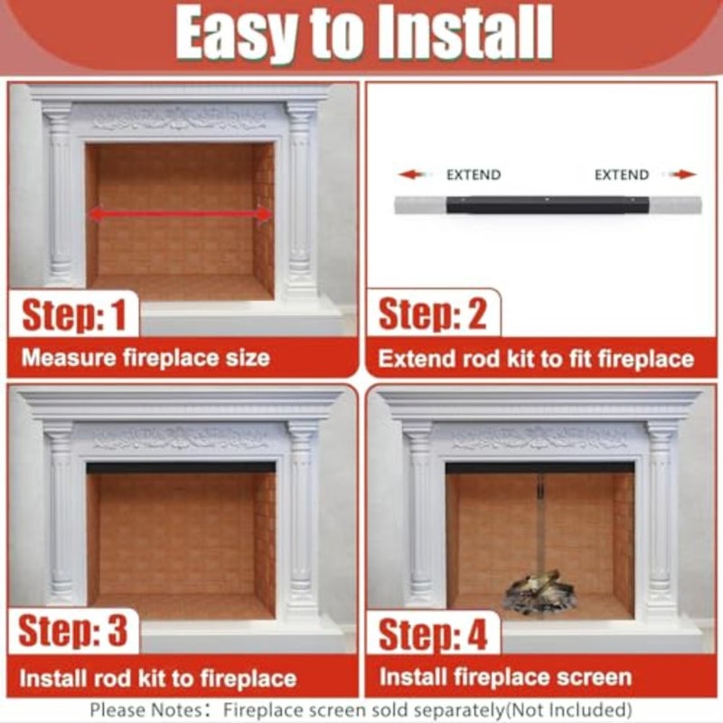 Fireplace Curtain Rod Kit, Adjustable Fireplace Spark Mesh Screen Rod and Valance Set for Indoor Fireplace - Image 5