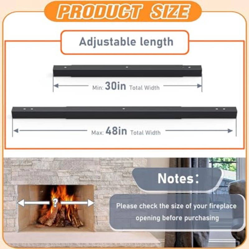 Fireplace Curtain Rod Kit, Adjustable Fireplace Spark Mesh Screen Rod and Valance Set for Indoor Fireplace - Image 2