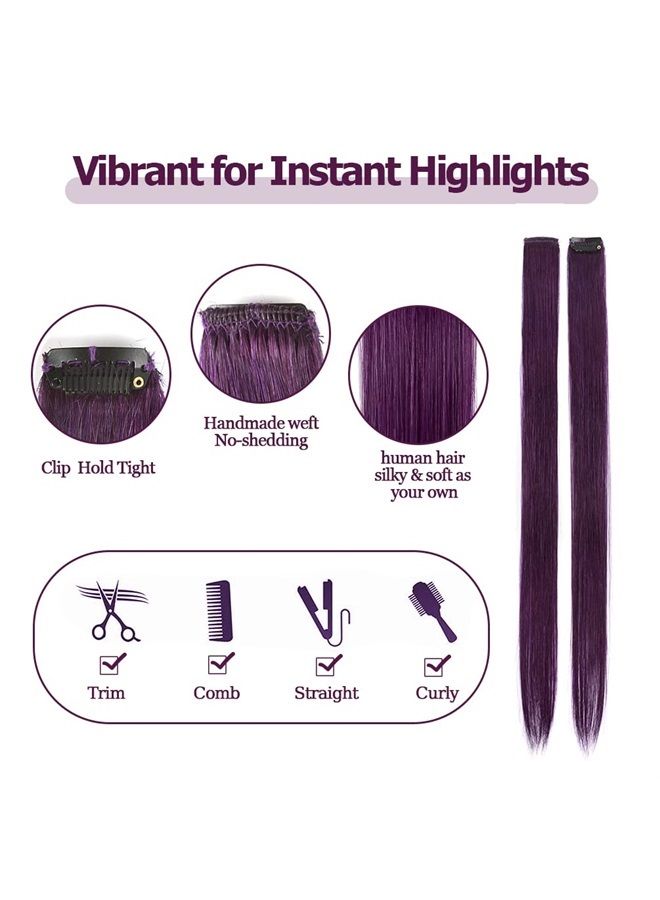 Winsky Purple Clip in Hair Extensions - 100% Real Human Hair Colored Girls Halloween Hair Pieces 5 Pieces/Set (18inch,Purple)