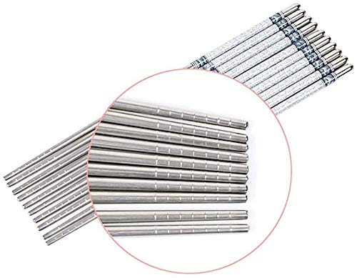 eS³kube 5 Pairs of Stainless Steel Round Chopsticks, Silver - Image 2